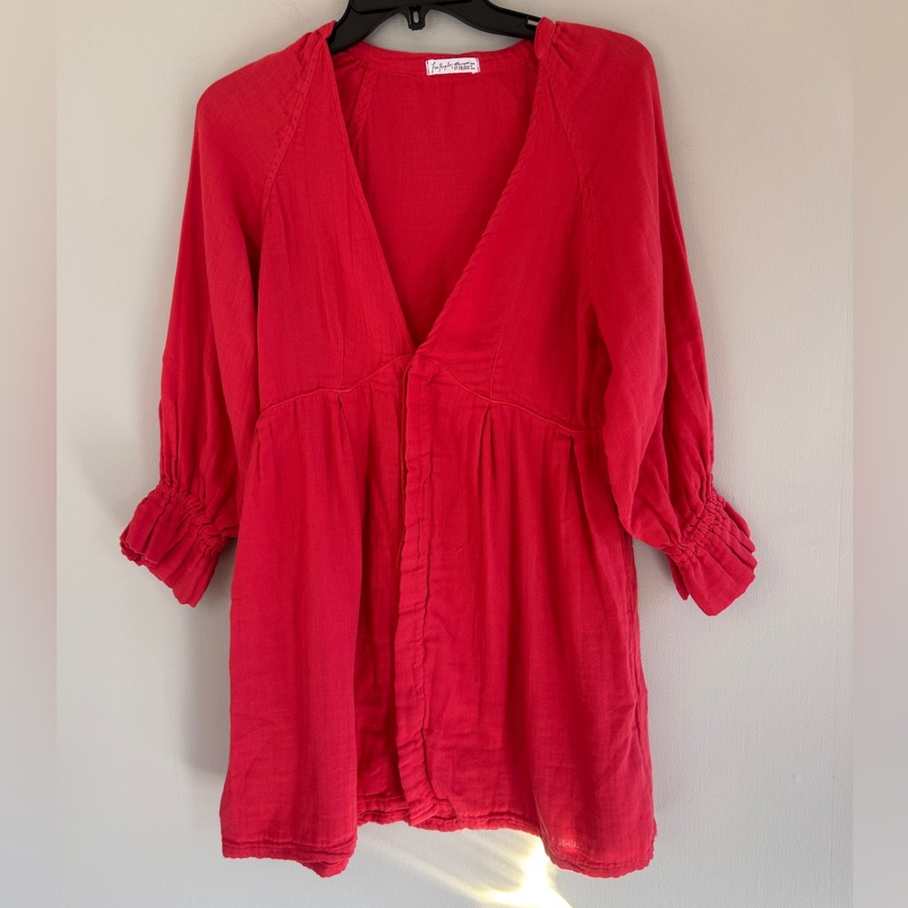 FREE PEOPLE CP SHADES Babydoll Double Cloth V-Neck Boho Tunic Mini Dress Red XS - Picture 3 of 12